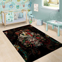 Mexico Sugar Skull Area Rug Tattoo Art Mexican Flag