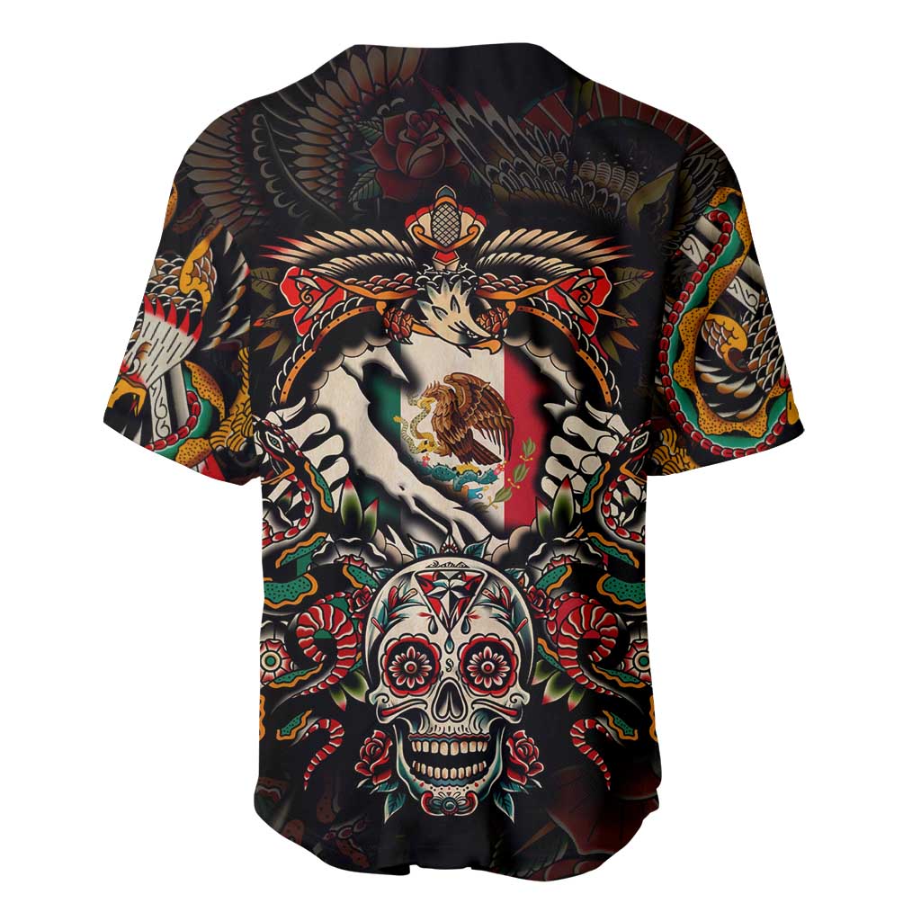 Mexico Sugar Skull Baseball Jersey Tattoo Art Mexican Flag