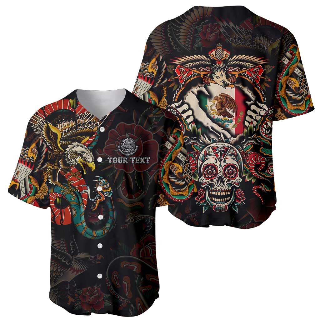 Mexico Sugar Skull Baseball Jersey Tattoo Art Mexican Flag