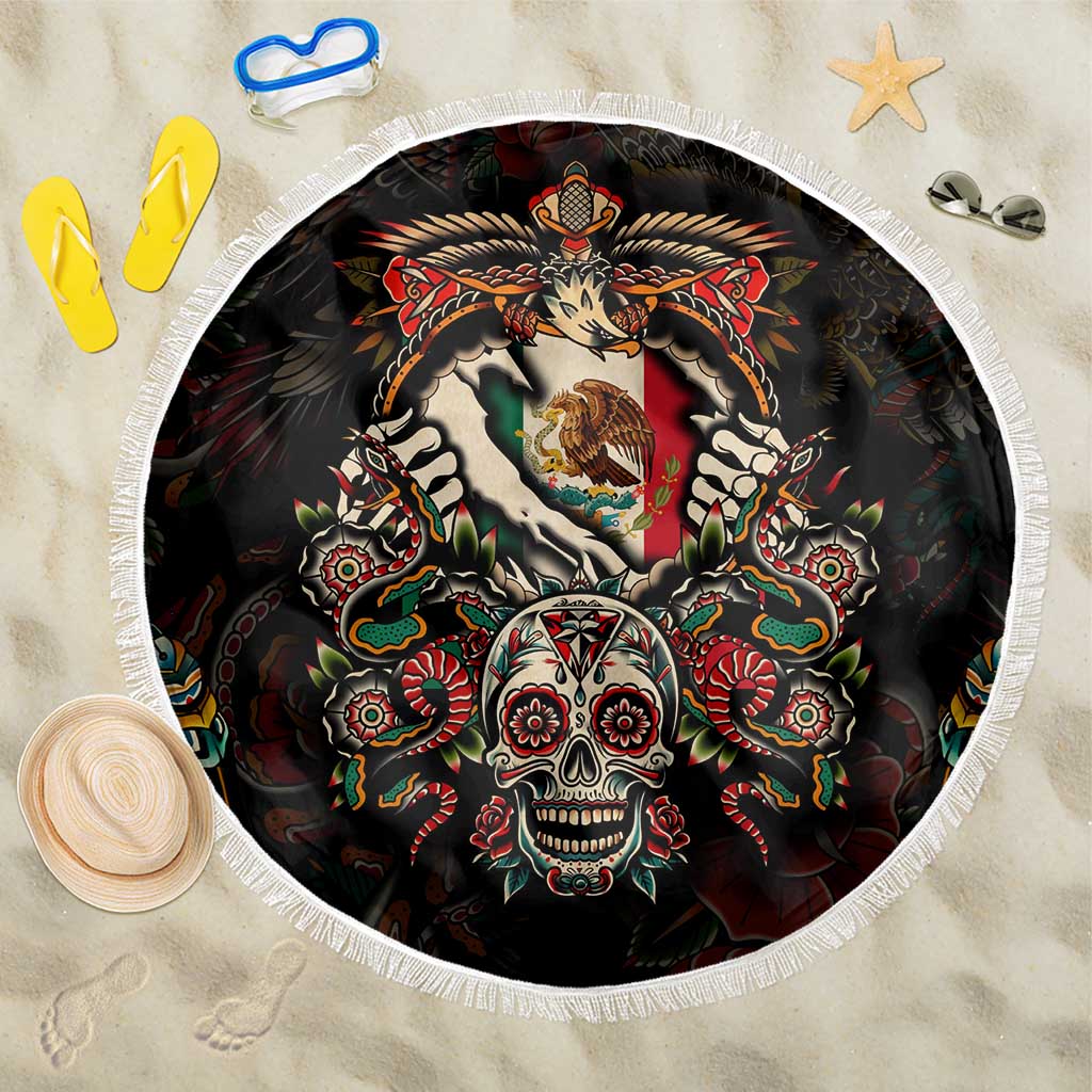 Mexico Sugar Skull Beach Blanket Tattoo Art Mexican Flag