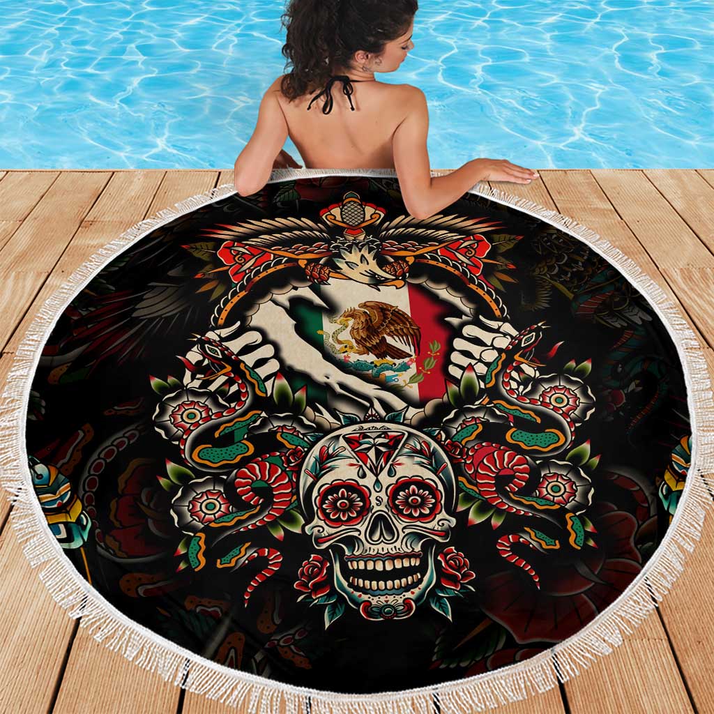 Mexico Sugar Skull Beach Blanket Tattoo Art Mexican Flag