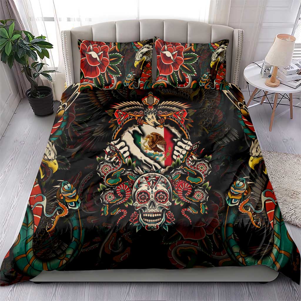 Mexico Sugar Skull Bedding Set Tattoo Art Mexican Flag
