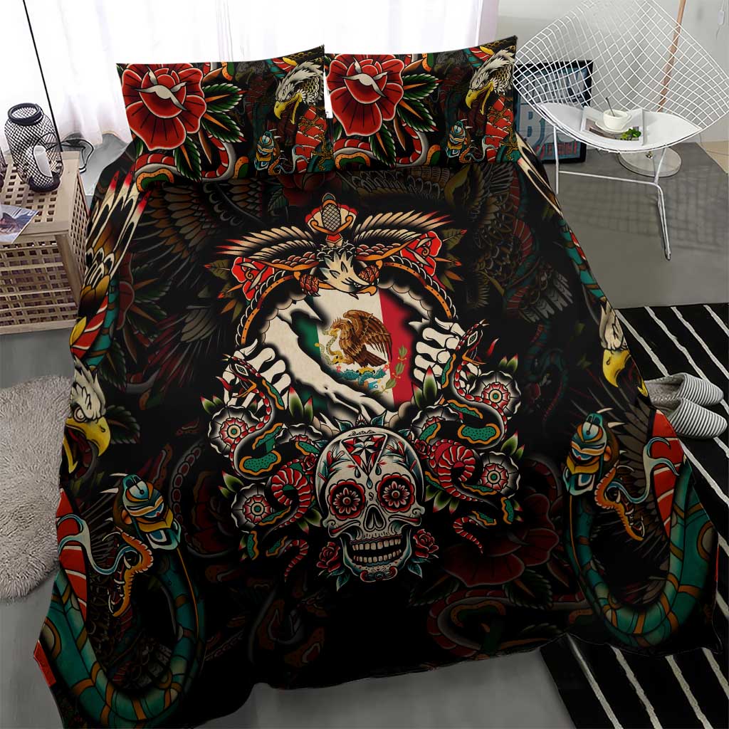 Mexico Sugar Skull Bedding Set Tattoo Art Mexican Flag