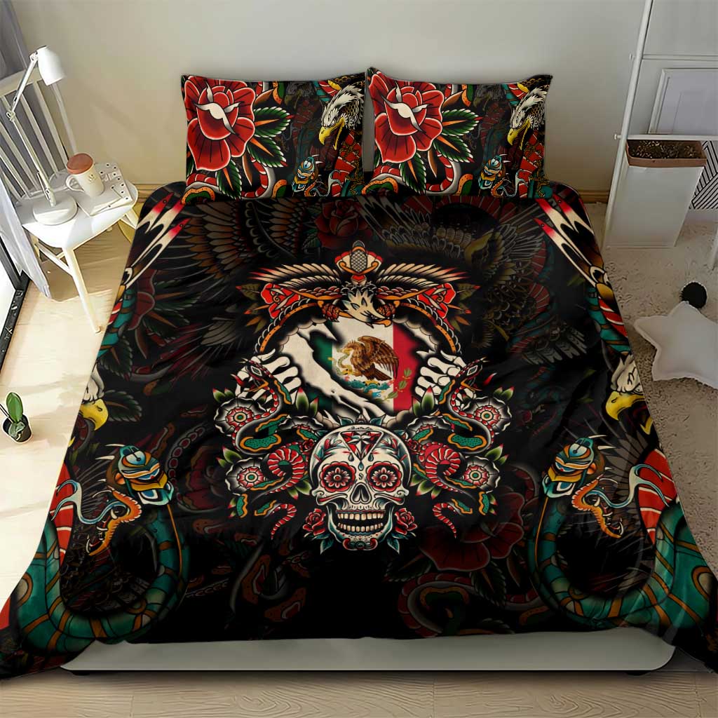 Mexico Sugar Skull Bedding Set Tattoo Art Mexican Flag