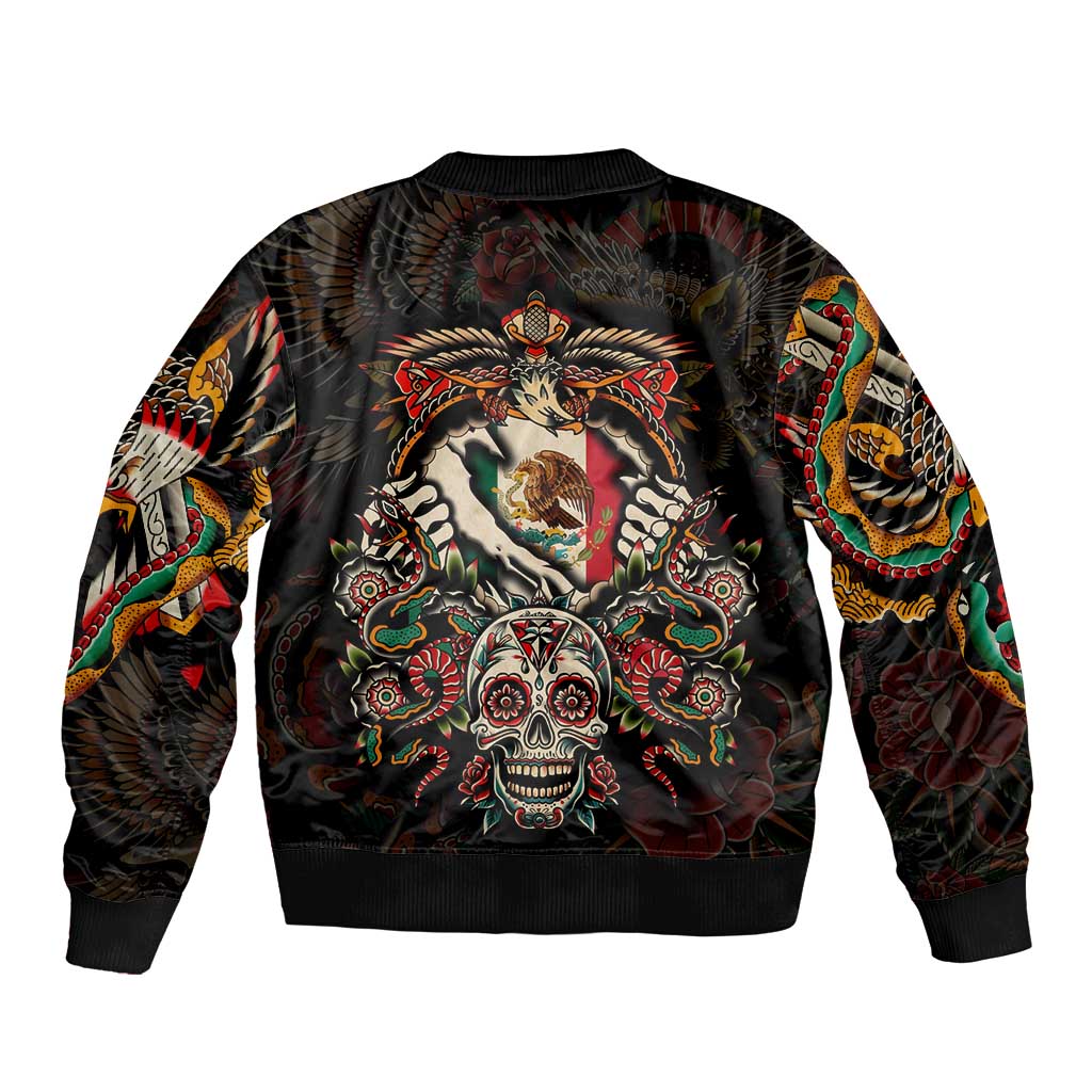Mexico Sugar Skull Bomber Jacket Tattoo Art Mexican Flag