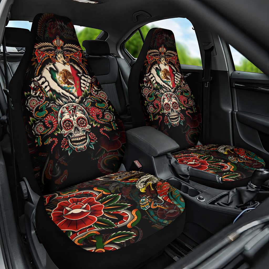Mexico Sugar Skull Car Seat Cover Tattoo Art Mexican Flag