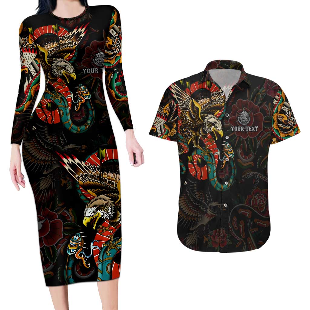 Mexico Sugar Skull Couples Matching Long Sleeve Bodycon Dress and Hawaiian Shirt Tattoo Art Mexican Flag