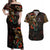 Mexico Sugar Skull Couples Matching Off Shoulder Maxi Dress and Hawaiian Shirt Tattoo Art Mexican Flag