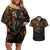 Mexico Sugar Skull Couples Matching Off Shoulder Short Dress and Hawaiian Shirt Tattoo Art Mexican Flag