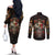 Mexico Sugar Skull Couples Matching Off The Shoulder Long Sleeve Dress and Long Sleeve Button Shirt Tattoo Art Mexican Flag