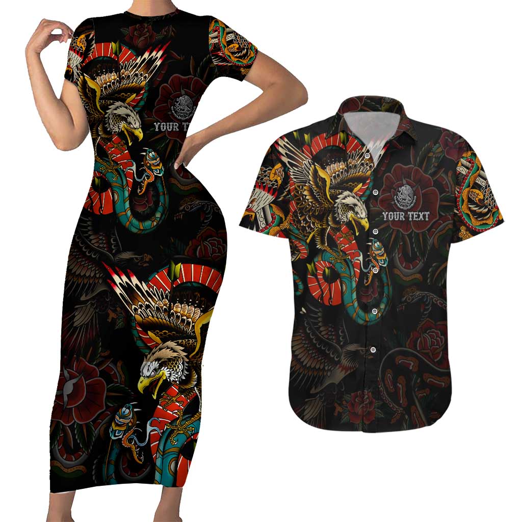 Mexico Sugar Skull Couples Matching Short Sleeve Bodycon Dress and Hawaiian Shirt Tattoo Art Mexican Flag