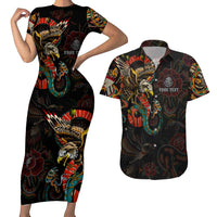 Mexico Sugar Skull Couples Matching Short Sleeve Bodycon Dress and Hawaiian Shirt Tattoo Art Mexican Flag