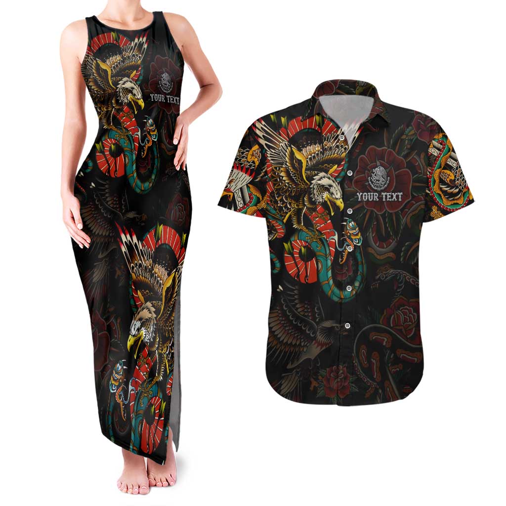 Mexico Sugar Skull Couples Matching Tank Maxi Dress and Hawaiian Shirt Tattoo Art Mexican Flag