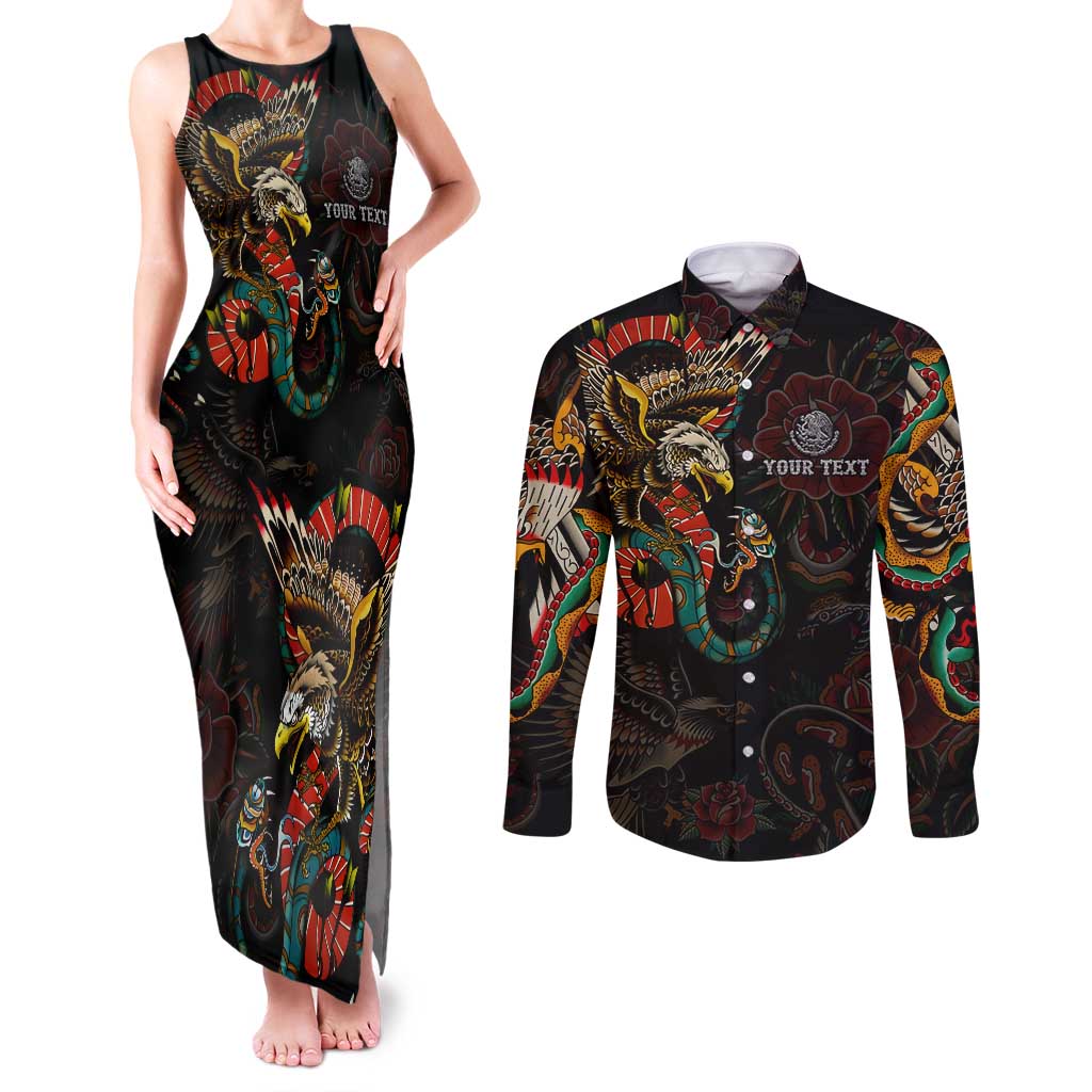 Mexico Sugar Skull Couples Matching Tank Maxi Dress and Long Sleeve Button Shirt Tattoo Art Mexican Flag