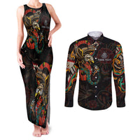 Mexico Sugar Skull Couples Matching Tank Maxi Dress and Long Sleeve Button Shirt Tattoo Art Mexican Flag