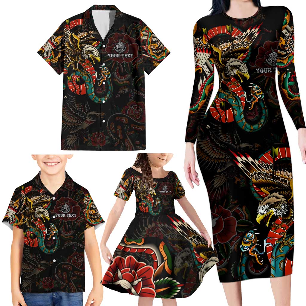 Mexico Sugar Skull Family Matching Long Sleeve Bodycon Dress and Hawaiian Shirt Tattoo Art Mexican Flag