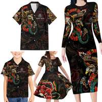 Mexico Sugar Skull Family Matching Long Sleeve Bodycon Dress and Hawaiian Shirt Tattoo Art Mexican Flag