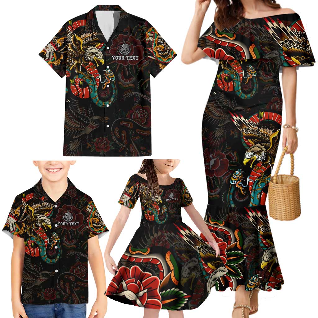 Mexico Sugar Skull Family Matching Mermaid Dress and Hawaiian Shirt Tattoo Art Mexican Flag