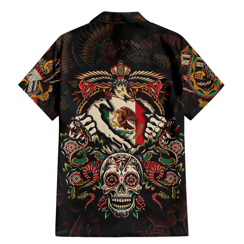 Mexico Sugar Skull Family Matching Mermaid Dress and Hawaiian Shirt Tattoo Art Mexican Flag