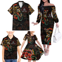 Mexico Sugar Skull Family Matching Off The Shoulder Long Sleeve Dress and Hawaiian Shirt Tattoo Art Mexican Flag