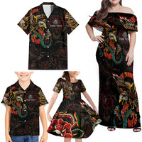 Mexico Sugar Skull Family Matching Off Shoulder Maxi Dress and Hawaiian Shirt Tattoo Art Mexican Flag