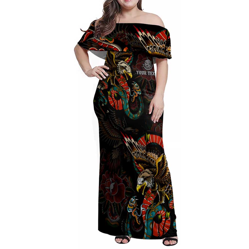 Mexico Sugar Skull Family Matching Off Shoulder Maxi Dress and Hawaiian Shirt Tattoo Art Mexican Flag