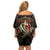Mexico Sugar Skull Family Matching Off Shoulder Short Dress and Hawaiian Shirt Tattoo Art Mexican Flag