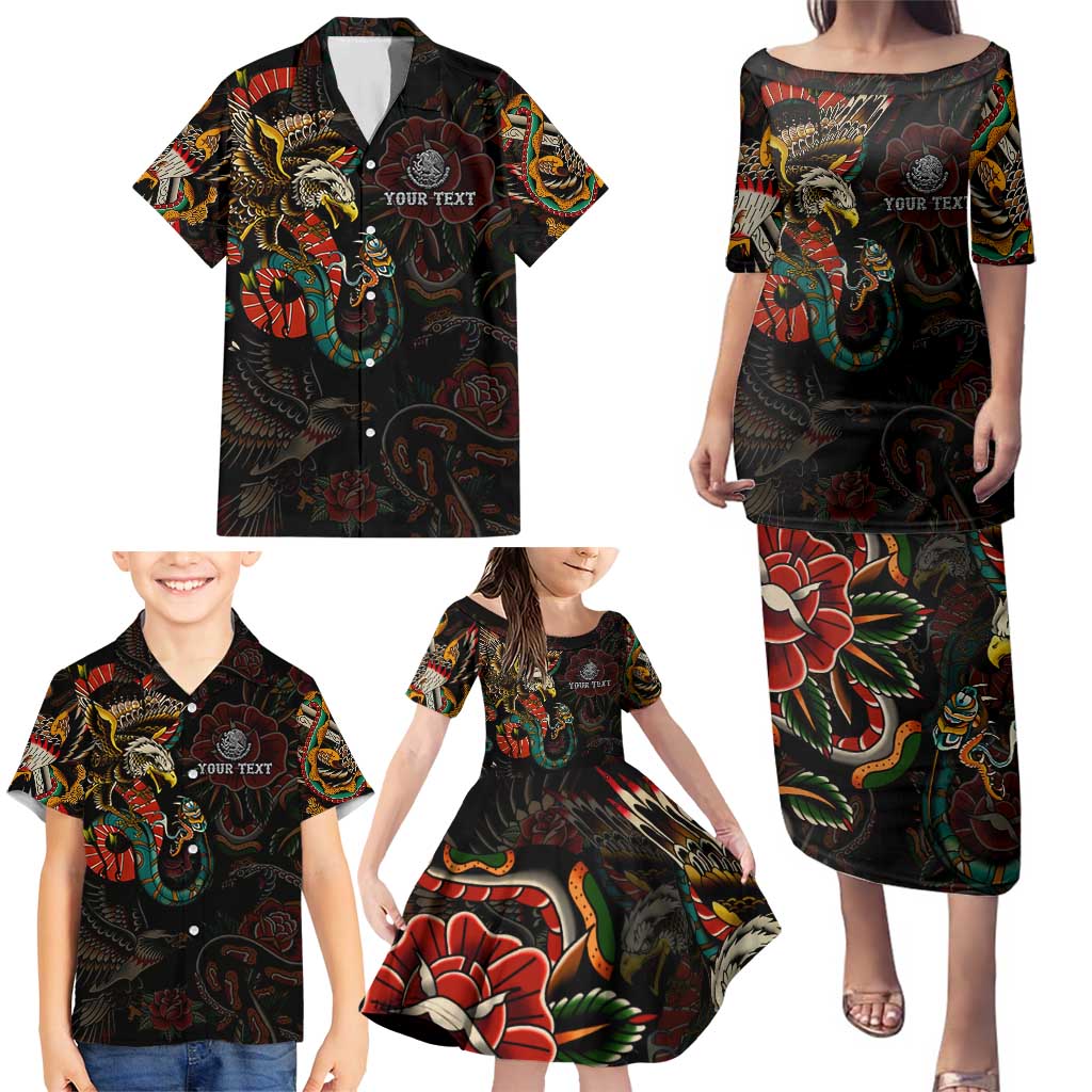 Mexico Sugar Skull Family Matching Puletasi and Hawaiian Shirt Tattoo Art Mexican Flag