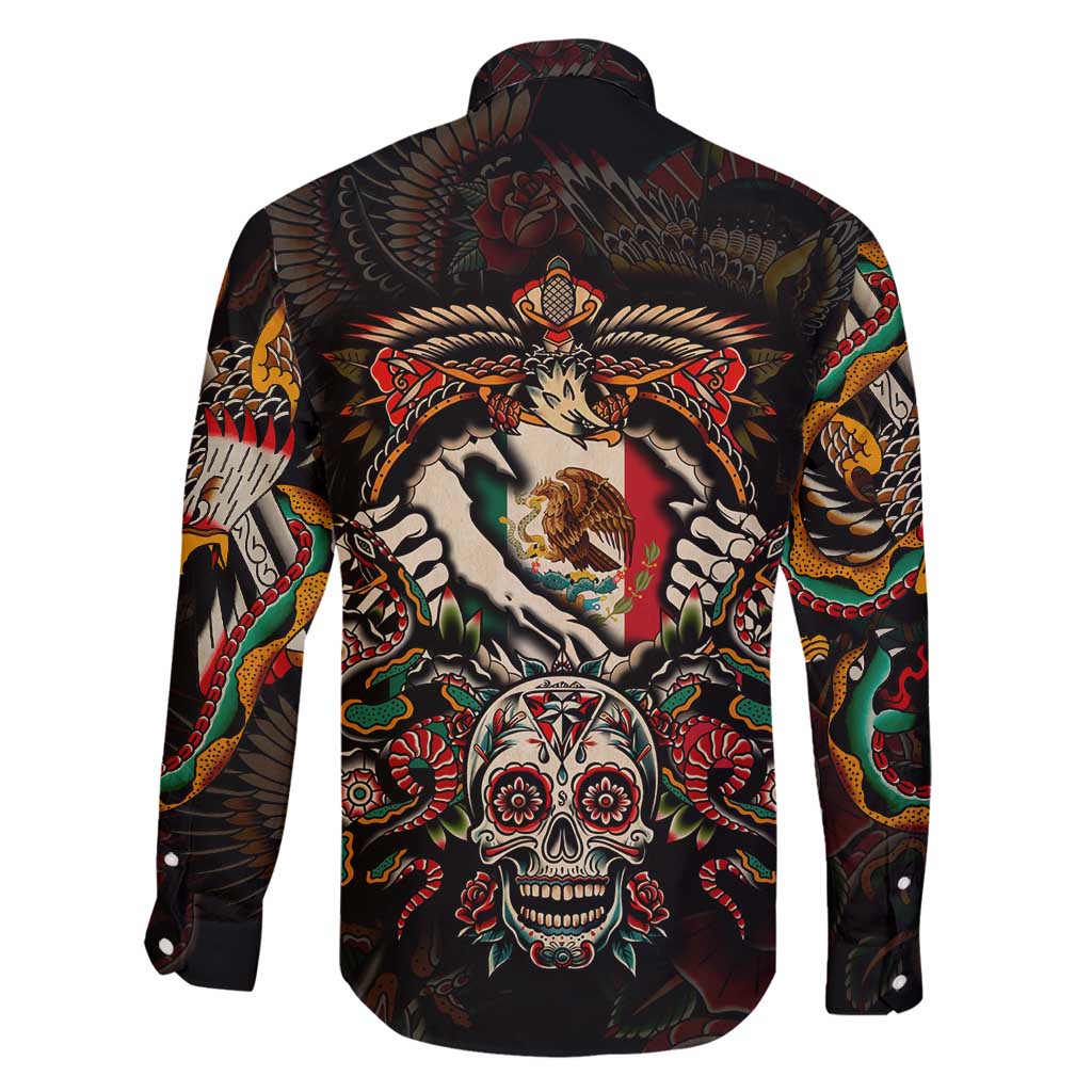 Mexico Sugar Skull Family Matching Puletasi and Hawaiian Shirt Tattoo Art Mexican Flag