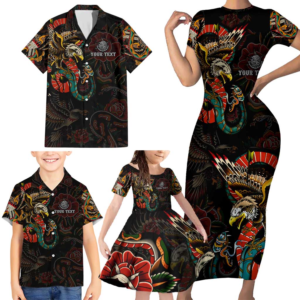 Mexico Sugar Skull Family Matching Short Sleeve Bodycon Dress and Hawaiian Shirt Tattoo Art Mexican Flag