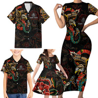 Mexico Sugar Skull Family Matching Short Sleeve Bodycon Dress and Hawaiian Shirt Tattoo Art Mexican Flag