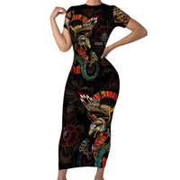 Mexico Sugar Skull Family Matching Short Sleeve Bodycon Dress and Hawaiian Shirt Tattoo Art Mexican Flag