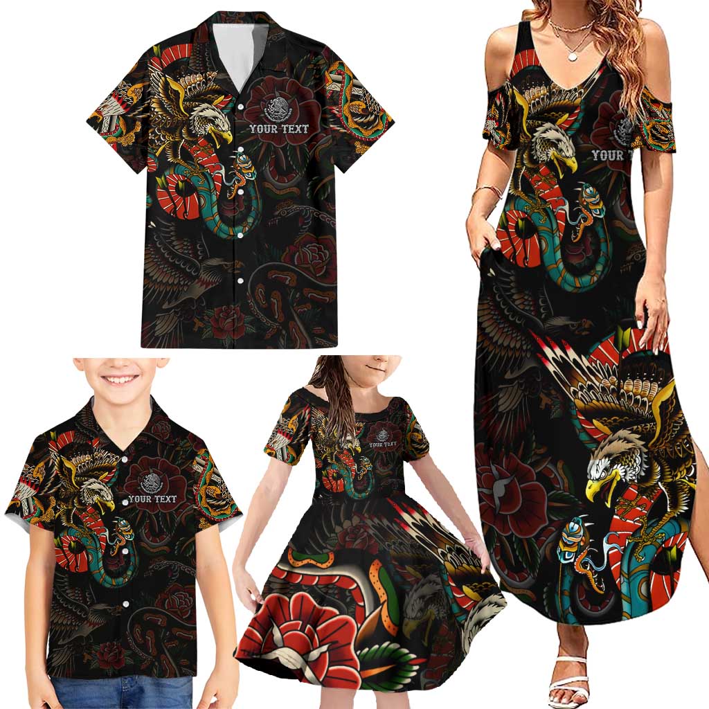 Mexico Sugar Skull Family Matching Summer Maxi Dress and Hawaiian Shirt Tattoo Art Mexican Flag