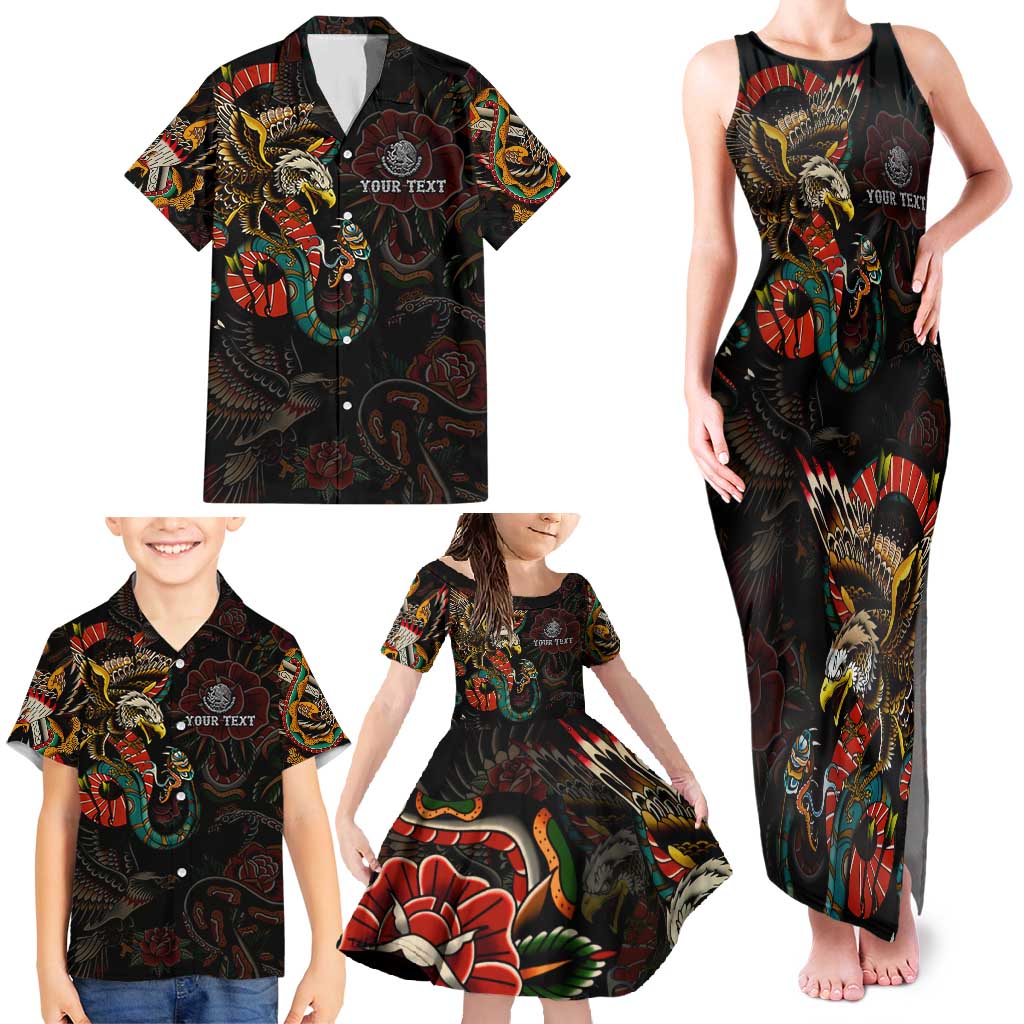 Mexico Sugar Skull Family Matching Tank Maxi Dress and Hawaiian Shirt Tattoo Art Mexican Flag