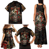 Mexico Sugar Skull Family Matching Tank Maxi Dress and Hawaiian Shirt Tattoo Art Mexican Flag