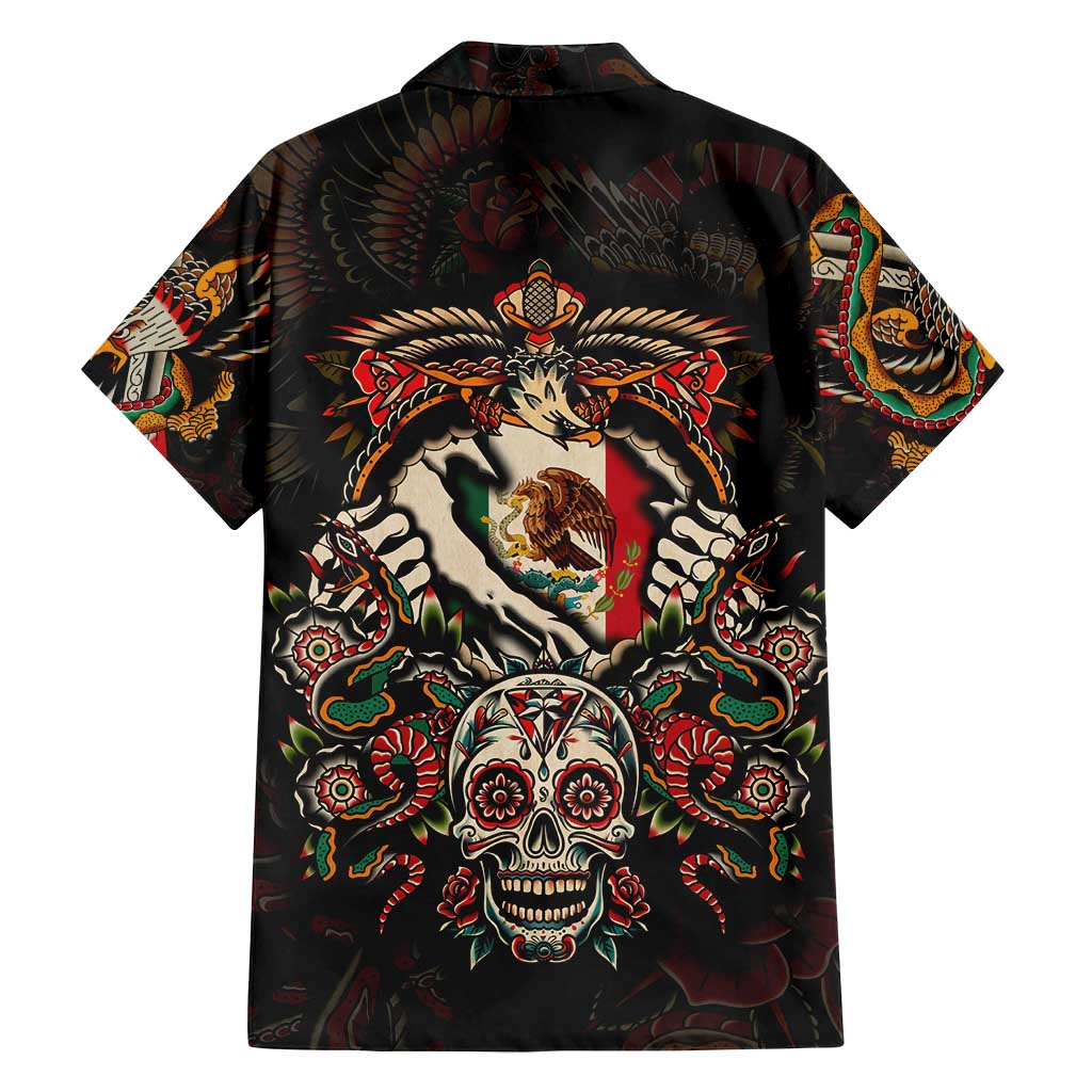 Mexico Sugar Skull Family Matching Tank Maxi Dress and Hawaiian Shirt Tattoo Art Mexican Flag