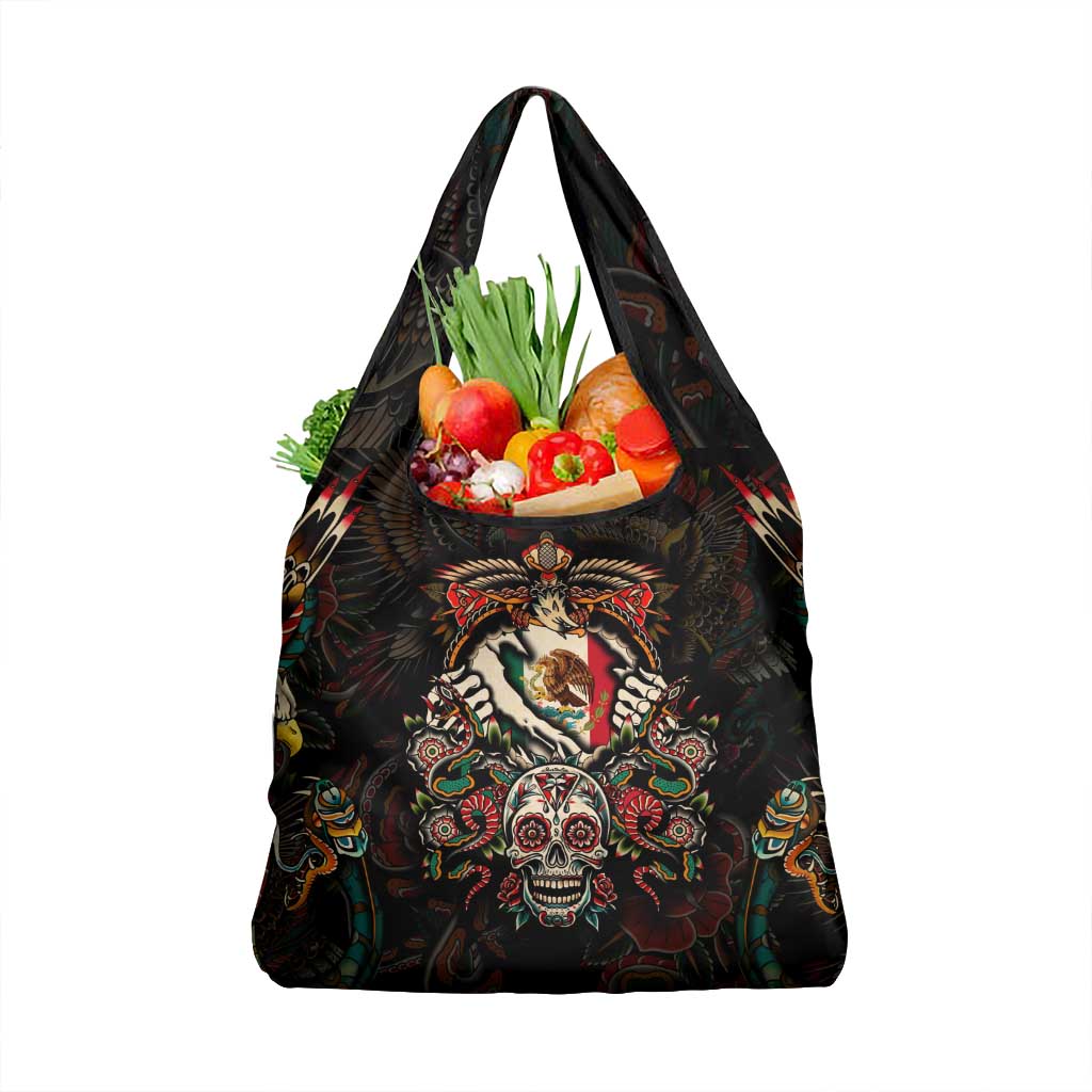 Mexico Sugar Skull Grocery Bag Tattoo Art Mexican Flag