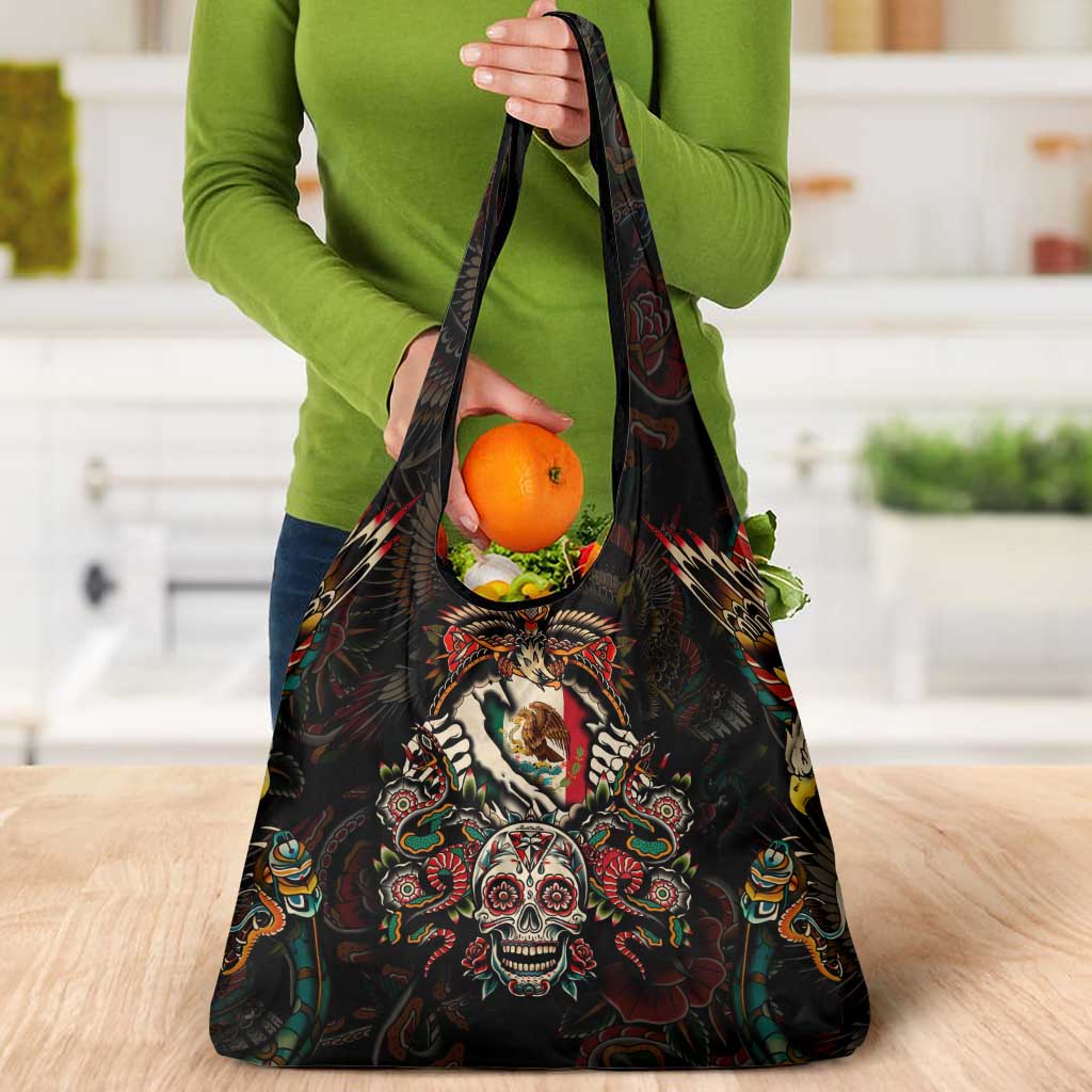 Mexico Sugar Skull Grocery Bag Tattoo Art Mexican Flag