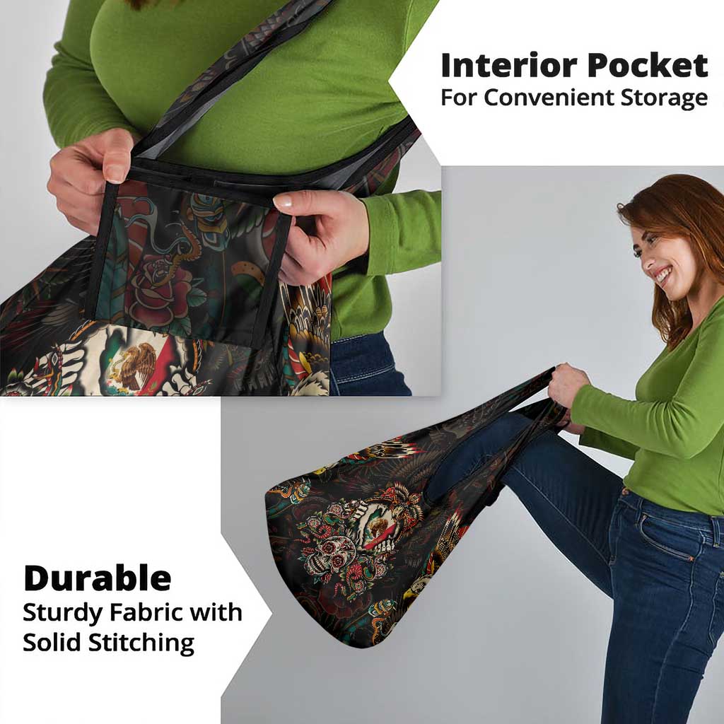 Mexico Sugar Skull Grocery Bag Tattoo Art Mexican Flag