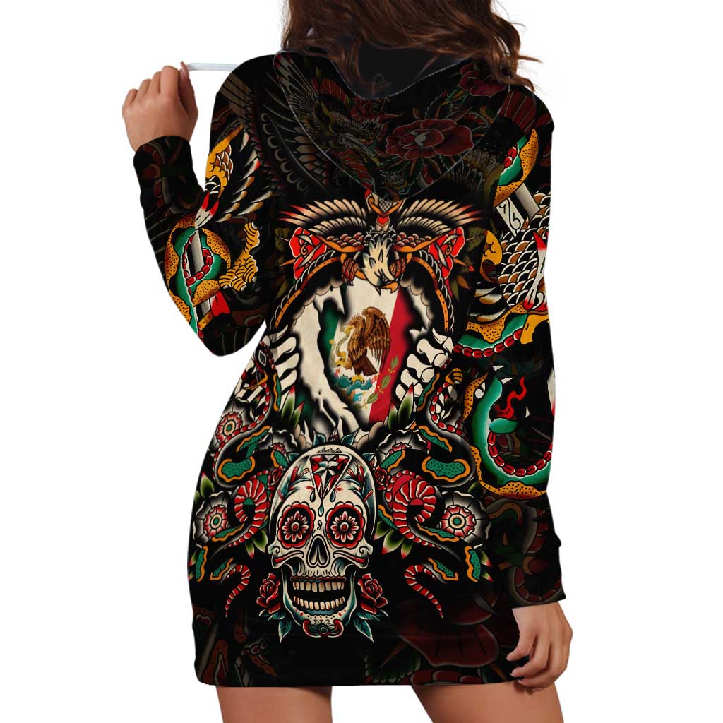 Mexico Sugar Skull Hoodie Dress Tattoo Art Mexican Flag