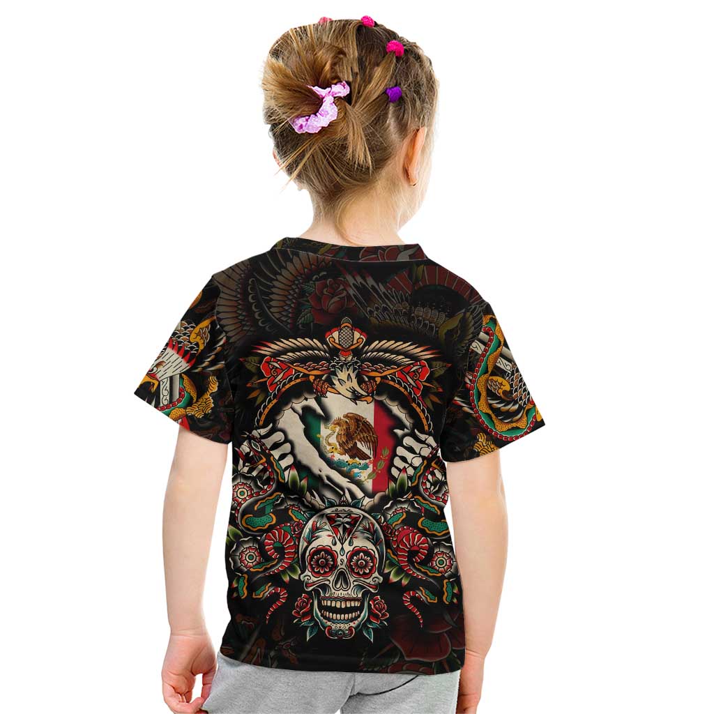 Mexico Sugar Skull Kid T Shirt Tattoo Art Mexican Flag