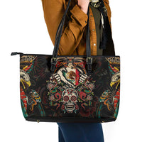 Mexico Sugar Skull Leather Tote Bag Tattoo Art Mexican Flag