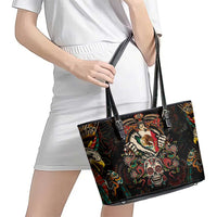 Mexico Sugar Skull Leather Tote Bag Tattoo Art Mexican Flag