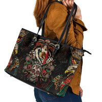 Mexico Sugar Skull Leather Tote Bag Tattoo Art Mexican Flag