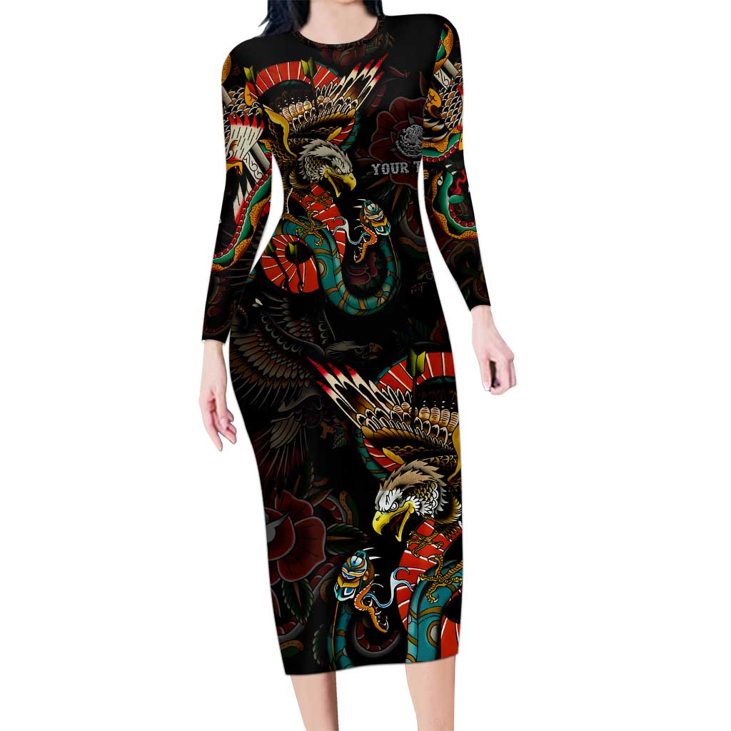 Mexico Sugar Skull Long Sleeve Bodycon Dress Tattoo Art Mexican Flag