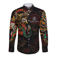Mexico Sugar Skull Long Sleeve Button Shirt Tattoo Art Mexican Flag