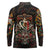 Mexico Sugar Skull Long Sleeve Polo Shirt Tattoo Art Mexican Flag