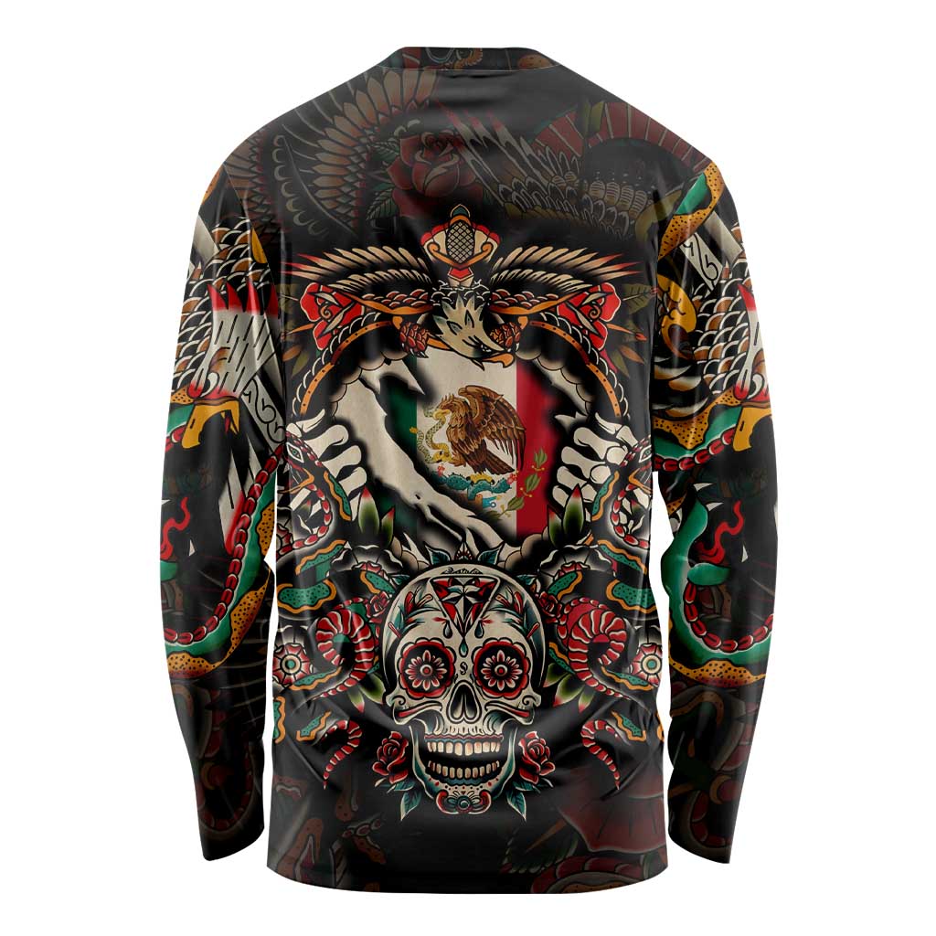 Mexico Sugar Skull Long Sleeve Shirt Tattoo Art Mexican Flag