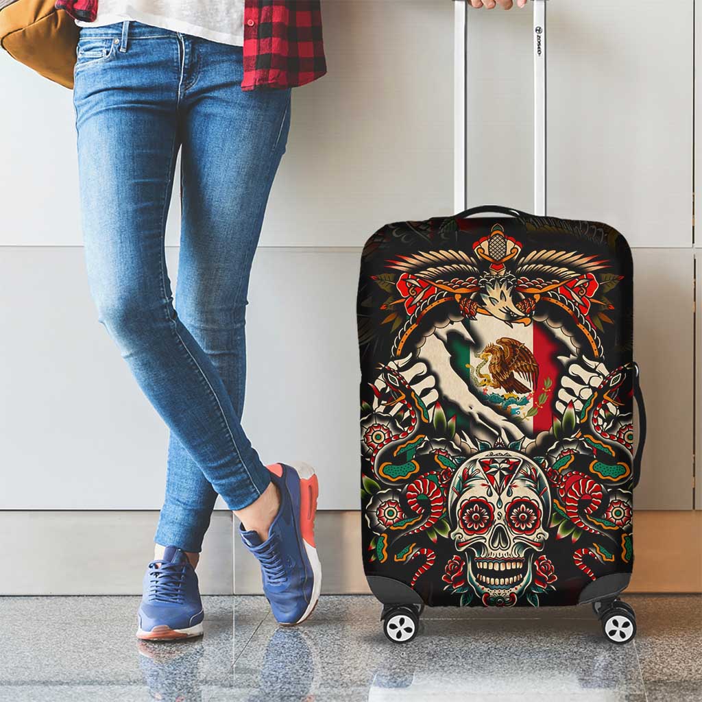 Mexico Sugar Skull Luggage Cover Tattoo Art Mexican Flag