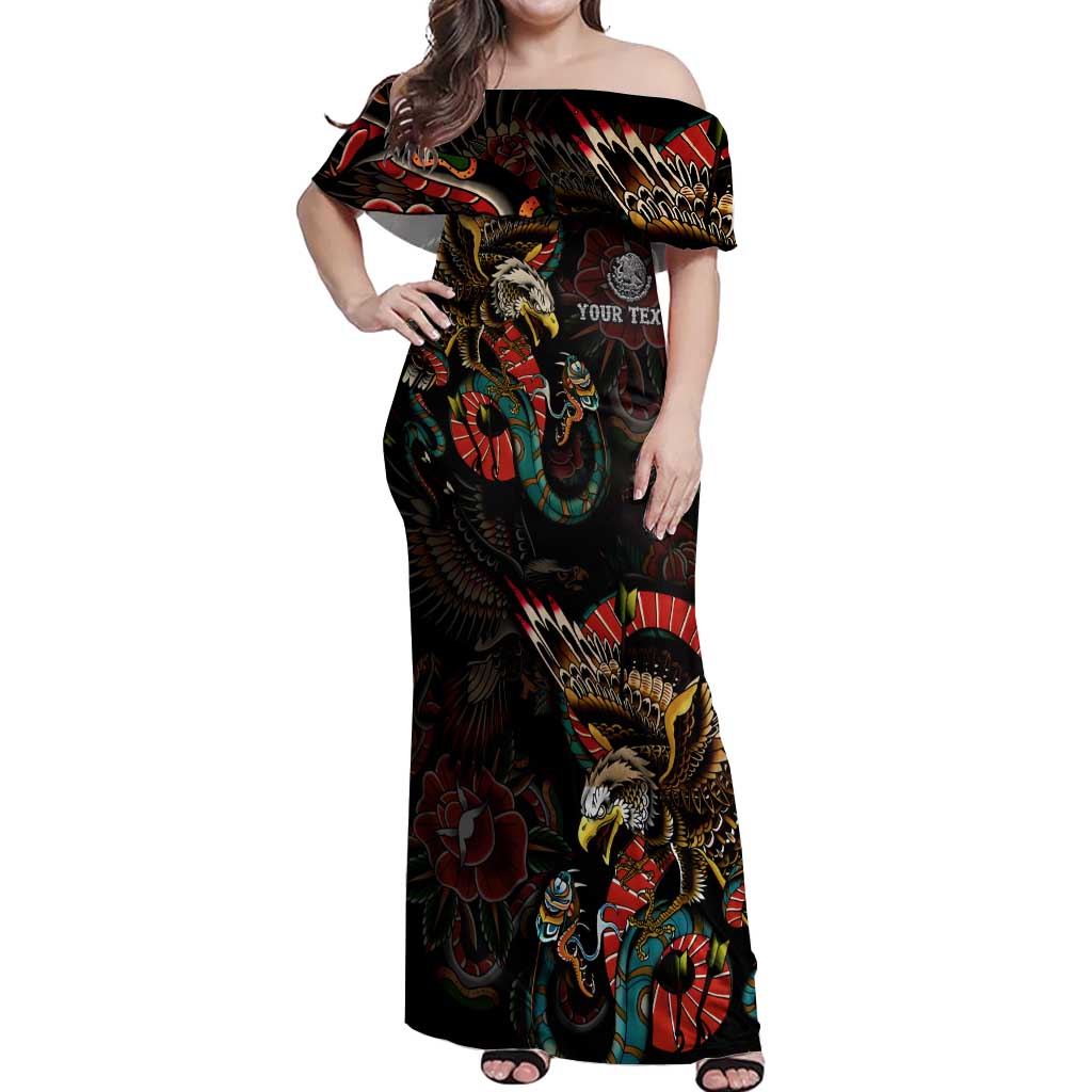 Mexico Sugar Skull Off Shoulder Maxi Dress Tattoo Art Mexican Flag